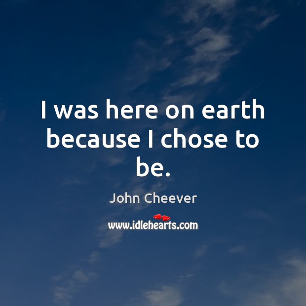 I was here on earth because I chose to be. John Cheever Picture Quote