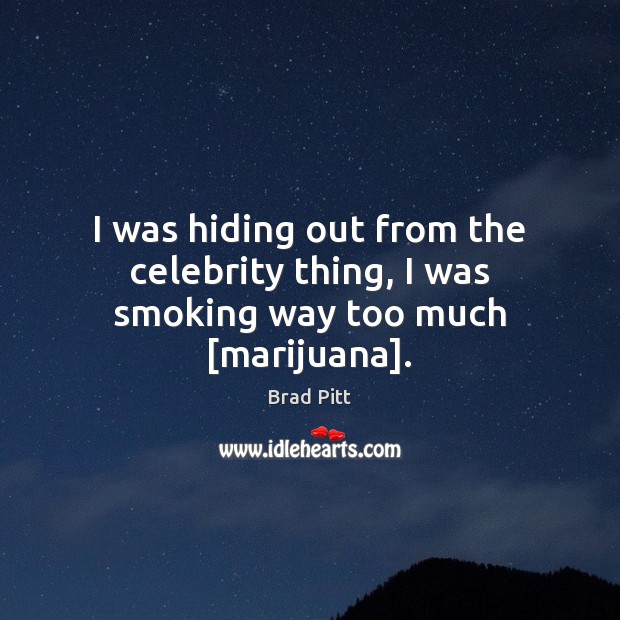 I was hiding out from the celebrity thing, I was smoking way too much [marijuana]. Brad Pitt Picture Quote