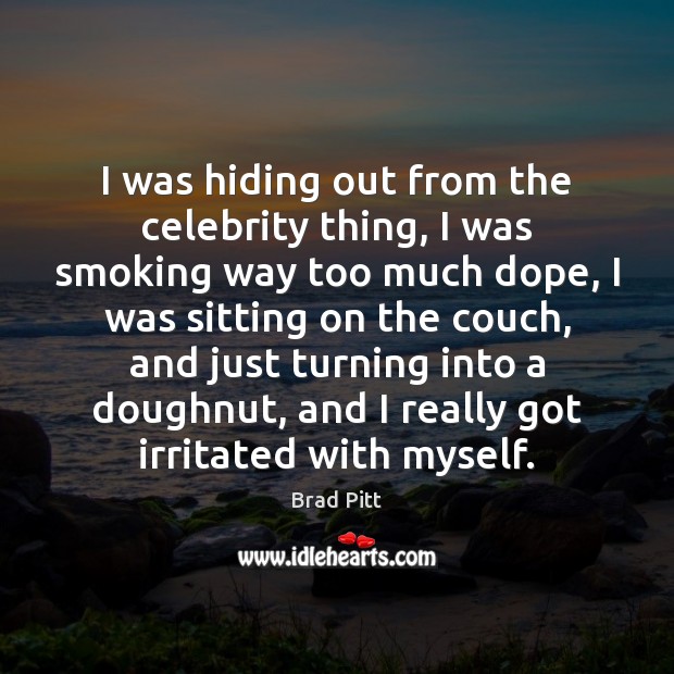 I was hiding out from the celebrity thing, I was smoking way Brad Pitt Picture Quote