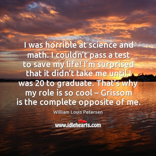 I was horrible at science and math. I couldn’t pass a test to save my life! William Louis Petersen Picture Quote