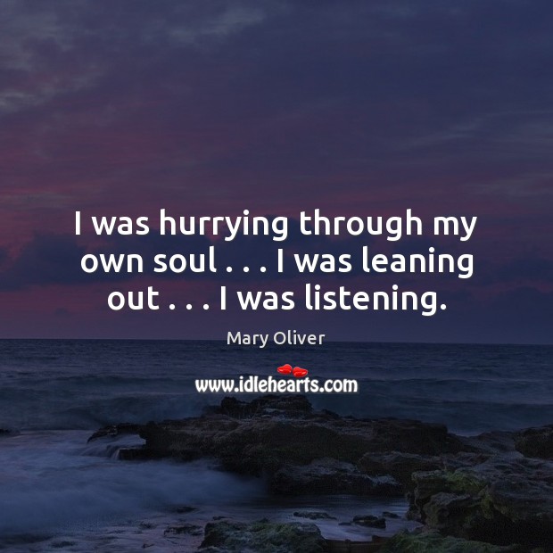 I was hurrying through my own soul . . . I was leaning out . . . I was listening. Image