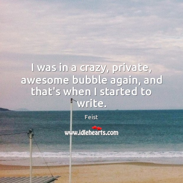 I was in a crazy, private, awesome bubble again, and that’s when I started to write. Feist Picture Quote