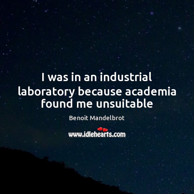 I was in an industrial laboratory because academia found me unsuitable Benoit Mandelbrot Picture Quote