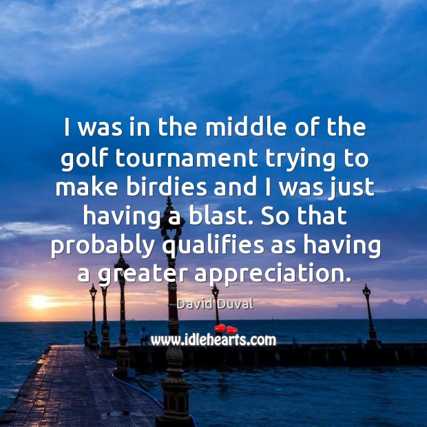 I was in the middle of the golf tournament trying to make birdies and I was just having a blast. David Duval Picture Quote