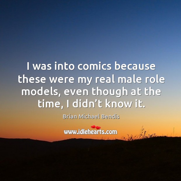 I was into comics because these were my real male role models, even though at the time, I didn’t know it. Brian Michael Bendis Picture Quote