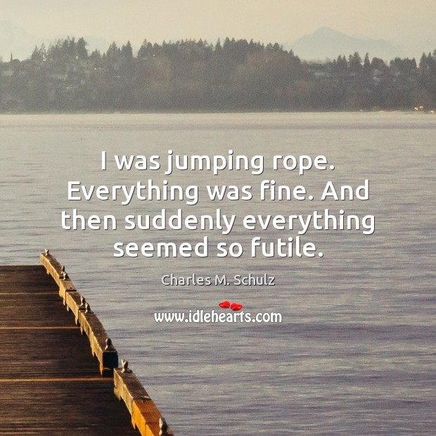I was jumping rope. Everything was fine. And then suddenly everything seemed so futile. Charles M. Schulz Picture Quote