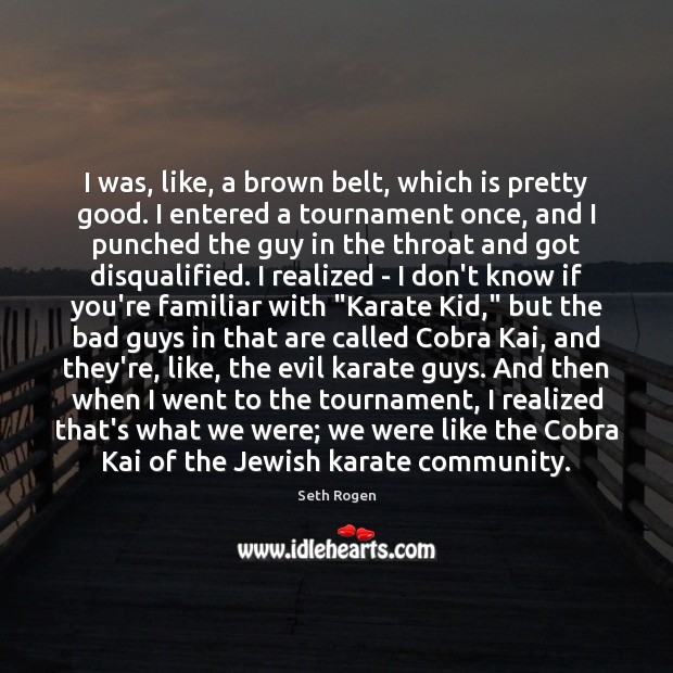 I was, like, a brown belt, which is pretty good. I entered Seth Rogen Picture Quote