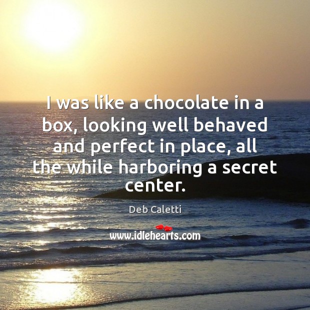 I was like a chocolate in a box, looking well behaved and Deb Caletti Picture Quote