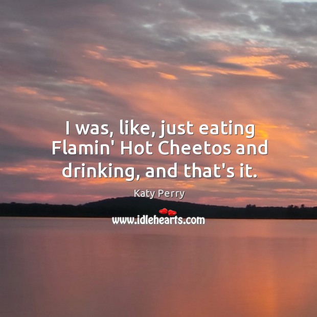 I was, like, just eating Flamin’ Hot Cheetos and drinking, and that’s it. Katy Perry Picture Quote