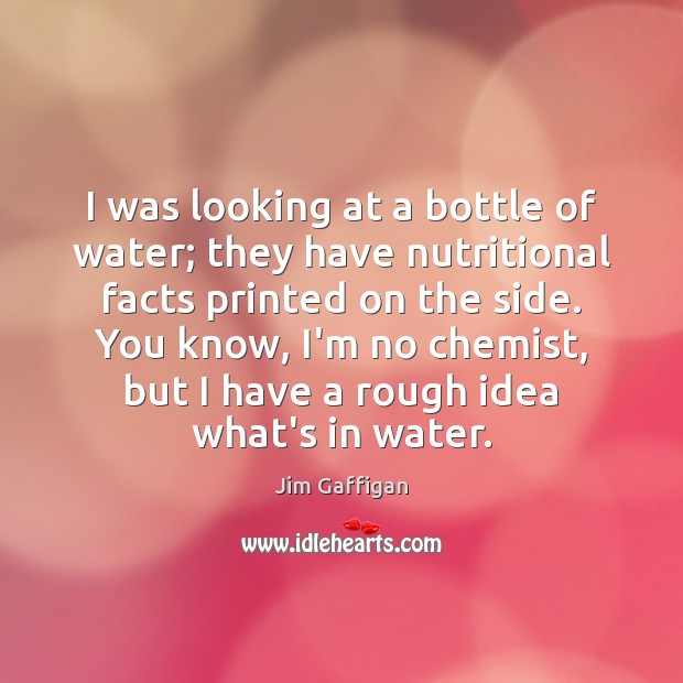 I was looking at a bottle of water; they have nutritional facts Jim Gaffigan Picture Quote