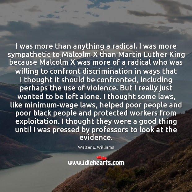 I was more than anything a radical. I was more sympathetic to Walter E. Williams Picture Quote