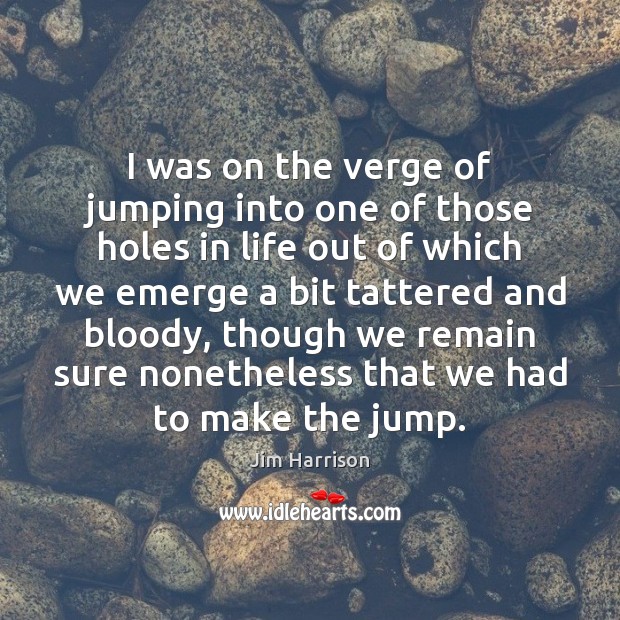 I was on the verge of jumping into one of those holes Jim Harrison Picture Quote