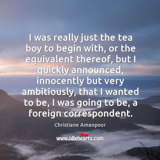 I was really just the tea boy to begin with, or the equivalent thereof, but I quickly Christiane Amanpour Picture Quote