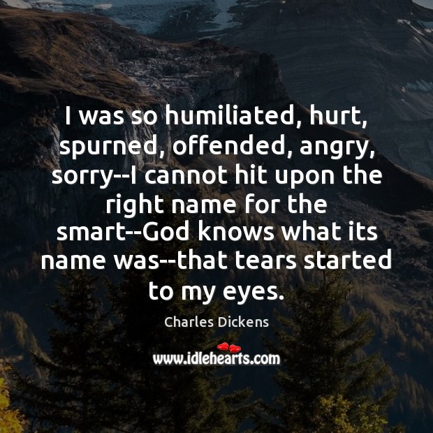 I was so humiliated, hurt, spurned, offended, angry, sorry–I cannot hit upon Charles Dickens Picture Quote