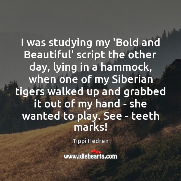 I was studying my ‘Bold and Beautiful’ script the other day, lying Tippi Hedren Picture Quote