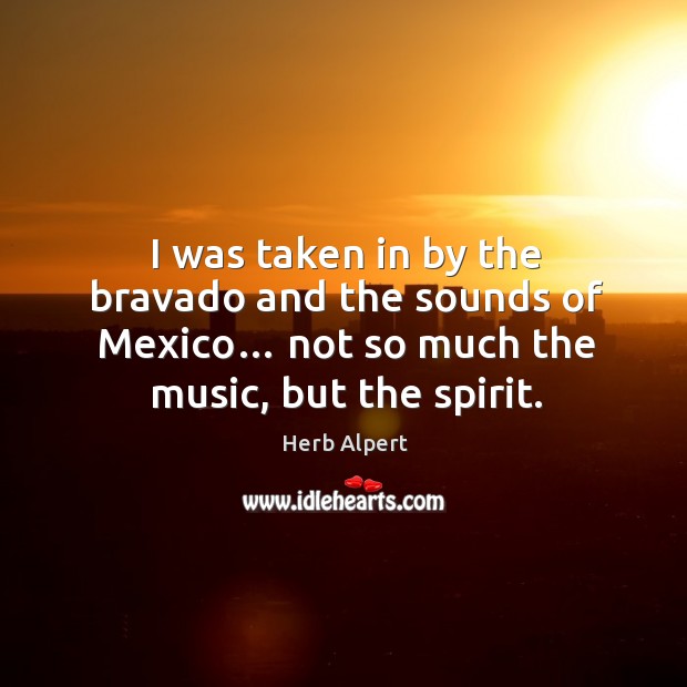 I was taken in by the bravado and the sounds of mexico… not so much the music, but the spirit. Herb Alpert Picture Quote