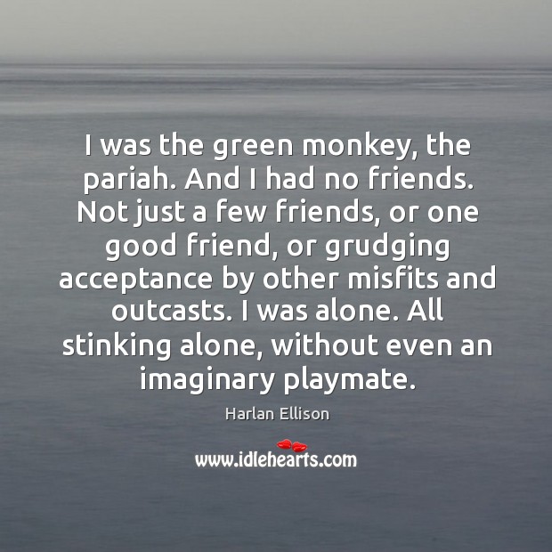I was the green monkey, the pariah. And I had no friends. Harlan Ellison Picture Quote
