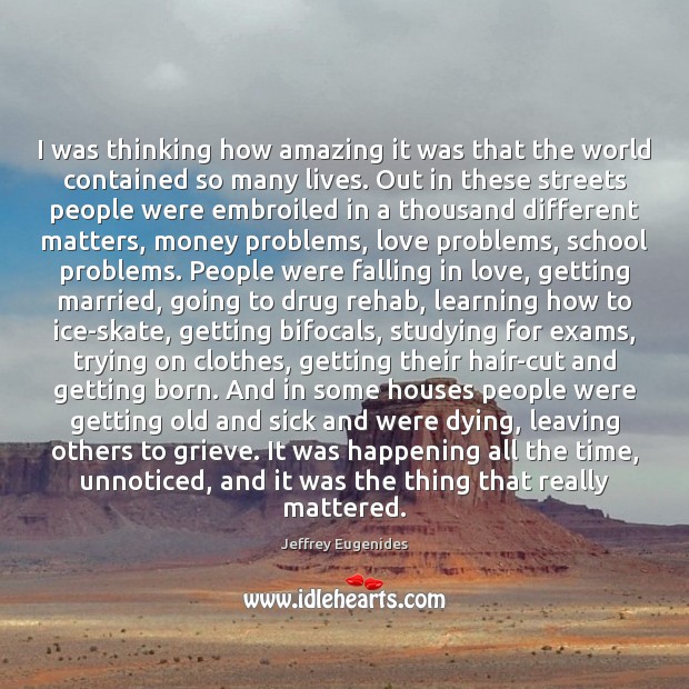 I was thinking how amazing it was that the world contained so Jeffrey Eugenides Picture Quote