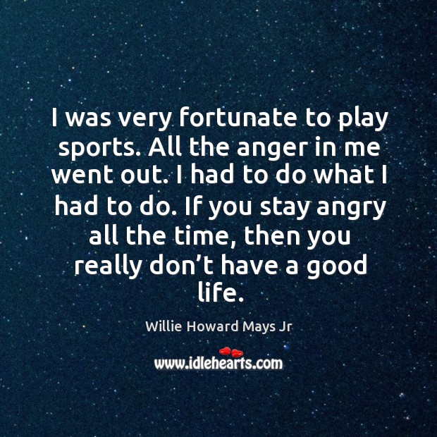 I was very fortunate to play sports. All the anger in me went out. I had to do what I had to do. Willie Howard Mays Jr Picture Quote