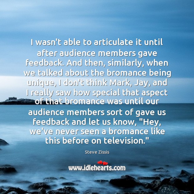 I wasn’t able to articulate it until after audience members gave feedback. Steve Zissis Picture Quote