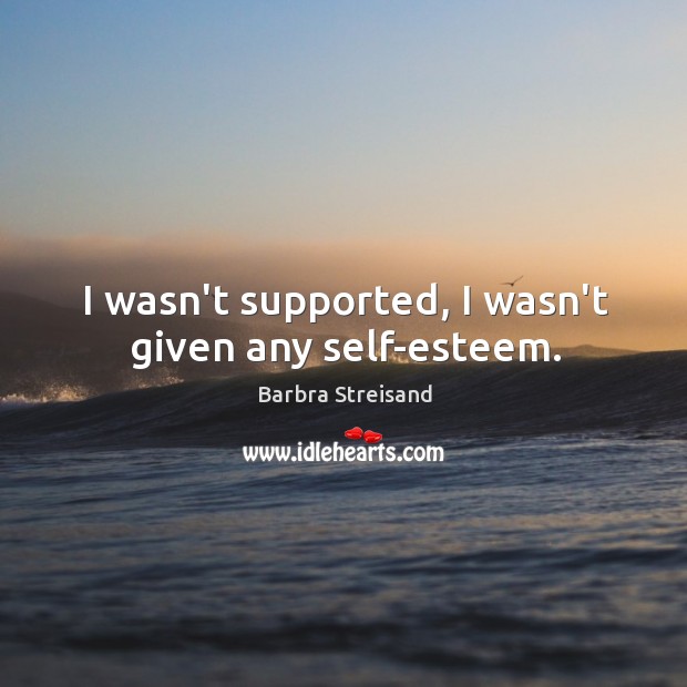 I wasn’t supported, I wasn’t given any self-esteem. Barbra Streisand Picture Quote