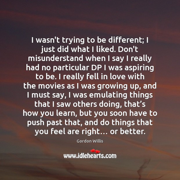 I wasn’t trying to be different; I just did what I liked. Gordon Willis Picture Quote