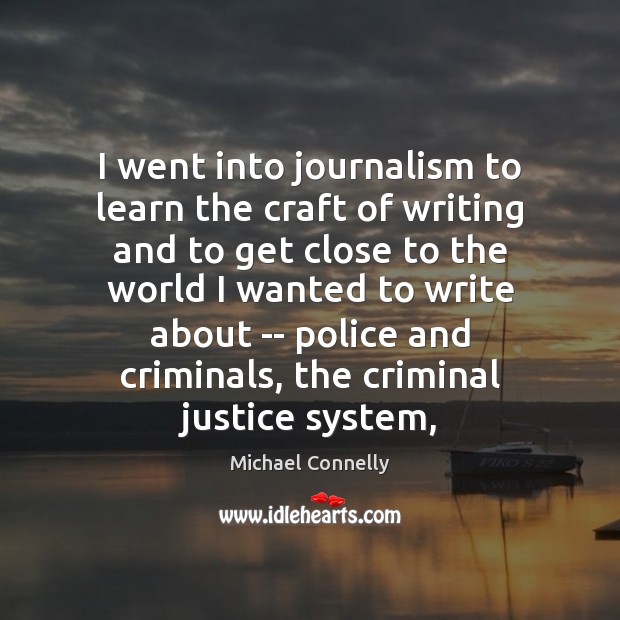 I went into journalism to learn the craft of writing and to Michael Connelly Picture Quote