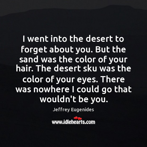 I went into the desert to forget about you. But the sand Jeffrey Eugenides Picture Quote