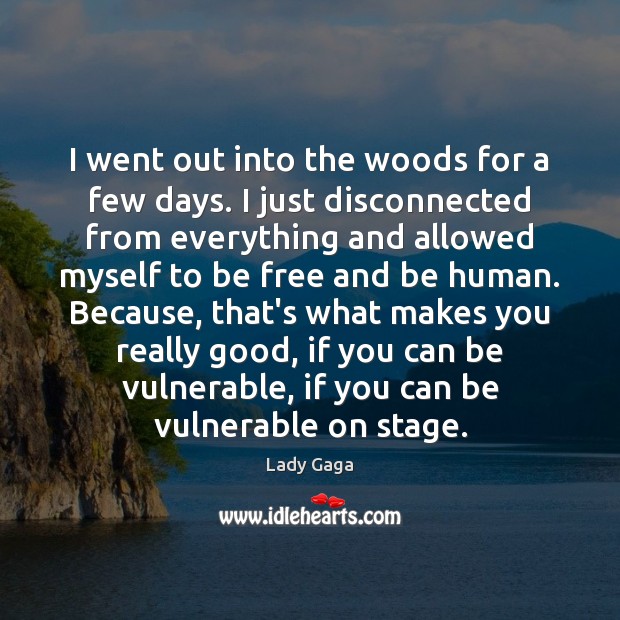 I went out into the woods for a few days. I just Lady Gaga Picture Quote