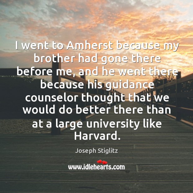 I went to amherst because my brother had gone there before me Joseph Stiglitz Picture Quote