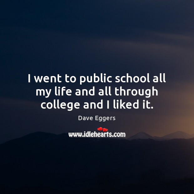 I went to public school all my life and all through college and I liked it. Dave Eggers Picture Quote