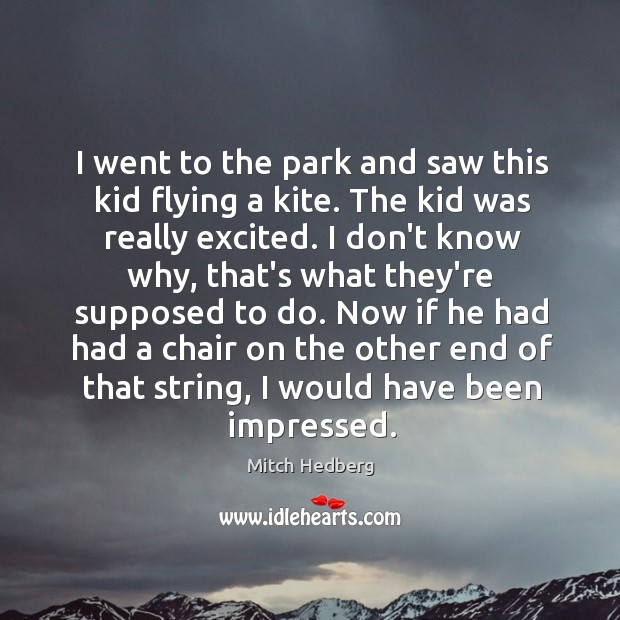 I went to the park and saw this kid flying a kite. Mitch Hedberg Picture Quote
