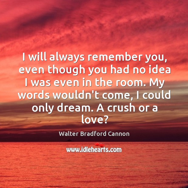 I will always remember you, even though you had no idea I Walter Bradford Cannon Picture Quote