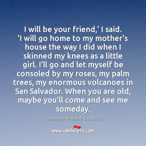 I will be your friend,’ I said. ‘I will go home Consuelo de Saint-Exupéry Picture Quote