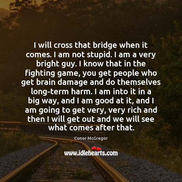 I will cross that bridge when it comes. I am not stupid. Conor McGregor Picture Quote