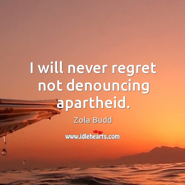 I will never regret not denouncing apartheid. Zola Budd Picture Quote