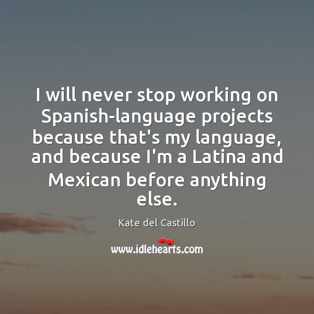 I will never stop working on Spanish-language projects because that’s my language, Kate del Castillo Picture Quote