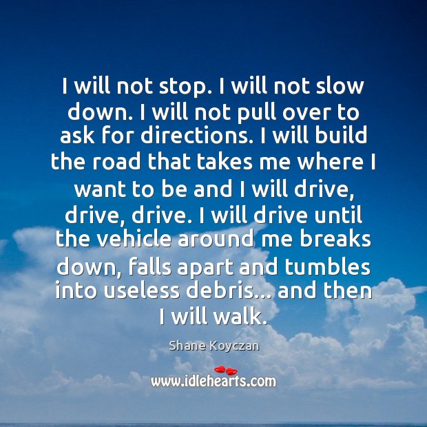 I will not stop. I will not slow down. I will not Shane Koyczan Picture Quote
