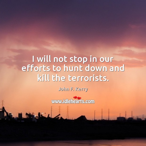 I will not stop in our efforts to hunt down and kill the terrorists. Image