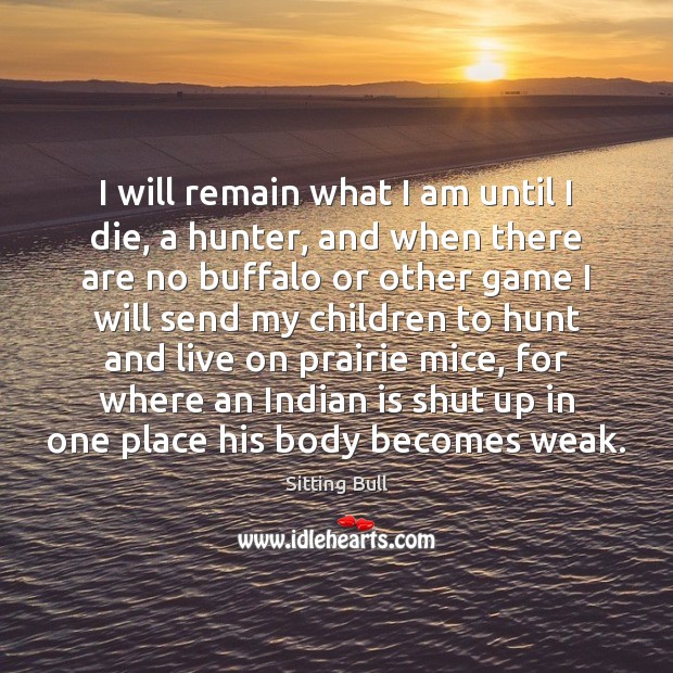 I will remain what I am until I die, a hunter, and Sitting Bull Picture Quote
