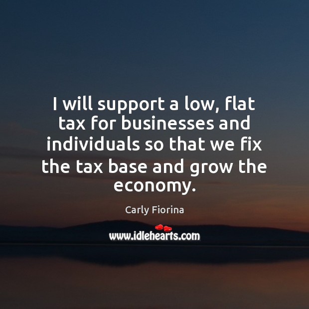 I will support a low, flat tax for businesses and individuals so Carly Fiorina Picture Quote