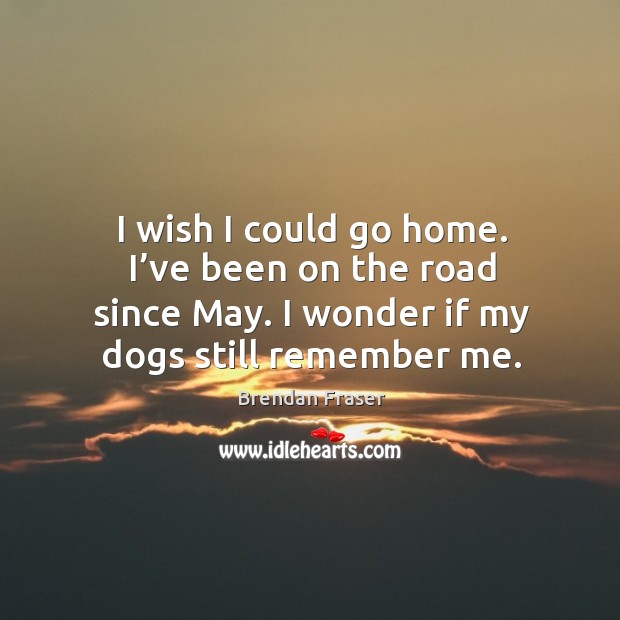 I wish I could go home. I’ve been on the road since may. I wonder if my dogs still remember me. Brendan Fraser Picture Quote