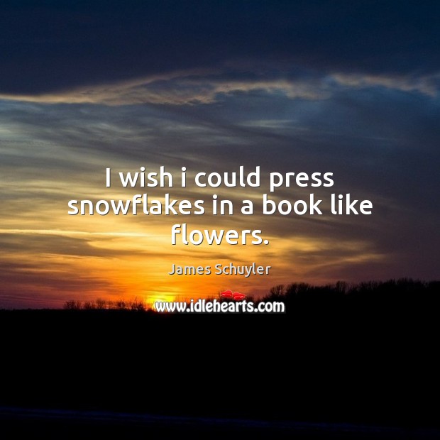 I wish i could press snowflakes in a book like flowers. James Schuyler Picture Quote
