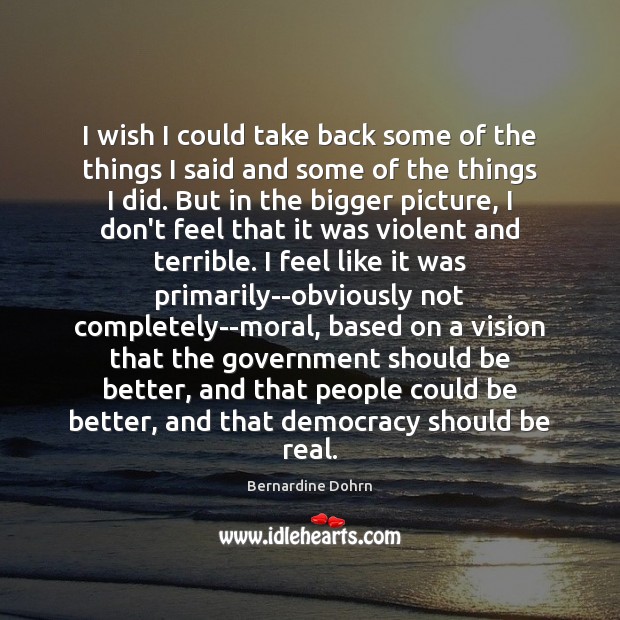I wish I could take back some of the things I said Bernardine Dohrn Picture Quote