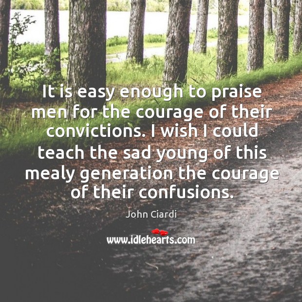 I wish I could teach the sad young of this mealy generation the courage of their confusions. John Ciardi Picture Quote
