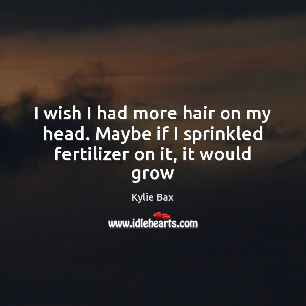 I wish I had more hair on my head. Maybe if I sprinkled fertilizer on it, it would grow Kylie Bax Picture Quote