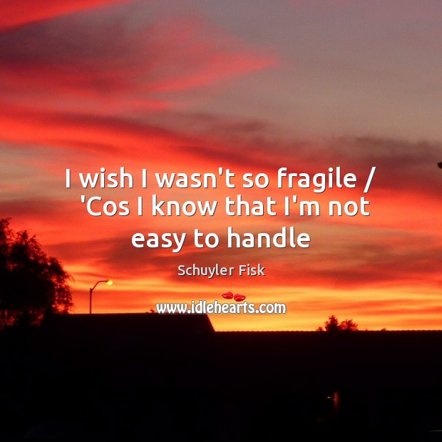 I wish I wasn’t so fragile /  ‘Cos I know that I’m not easy to handle Schuyler Fisk Picture Quote