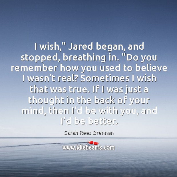 I wish,” Jared began, and stopped, breathing in. “Do you remember how Sarah Rees Brennan Picture Quote