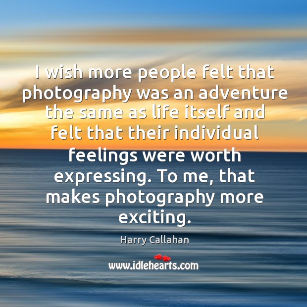 I wish more people felt that photography was an adventure the same as life itself and felt Harry Callahan Picture Quote