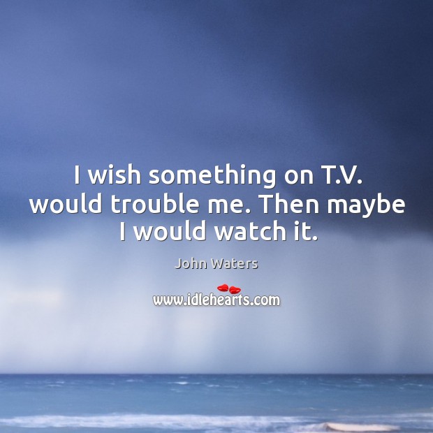 I wish something on t.v. Would trouble me. Then maybe I would watch it. John Waters Picture Quote